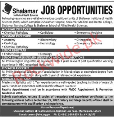 Shalimar Hospital Institue of Health Sciences Jobs